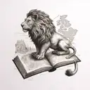 A book with a lion on the cover reading a map of Europe tattoo design idea