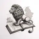 A book with a lion on the cover reading a map of Europe tattoo design idea