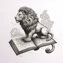 A book with a lion on the cover reading a map of Europe tattoo design idea