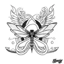 A tribal gang tattoo design featuring a dragonfly surrounded by symbols representing loyalty and brotherhood tattoo design idea