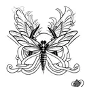 A tribal gang tattoo design featuring a dragonfly surrounded by symbols representing loyalty and brotherhood tattoo design idea