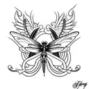 A tribal gang tattoo design featuring a dragonfly surrounded by symbols representing loyalty and brotherhood tattoo design idea