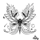A tribal gang tattoo design featuring a dragonfly surrounded by symbols representing loyalty and brotherhood tattoo design idea