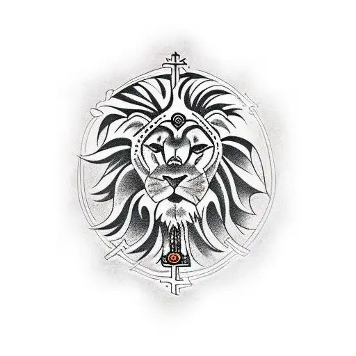 cross lion jesus three stars tattoo design idea