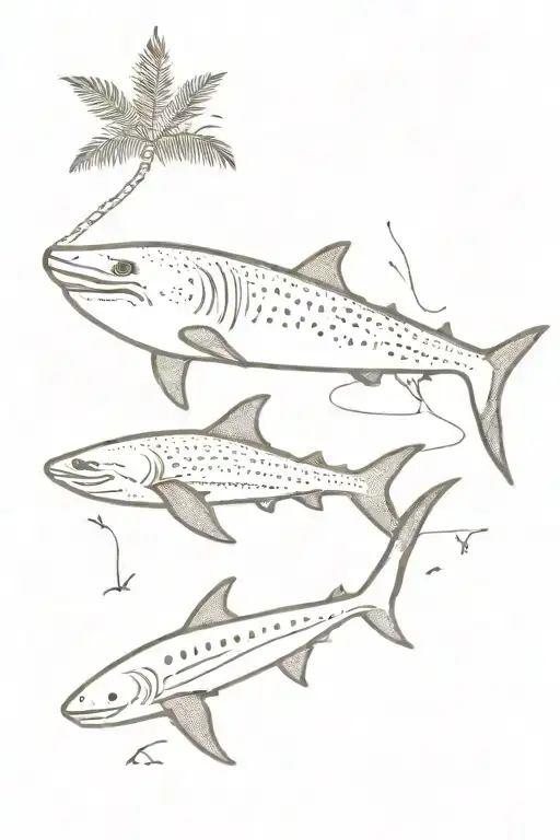 whale shark and canary palm  tattoo design idea