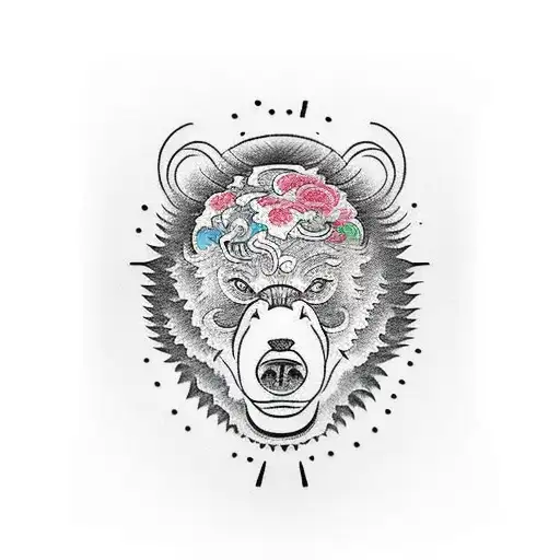 a bear with a foo dog style tattoo design idea