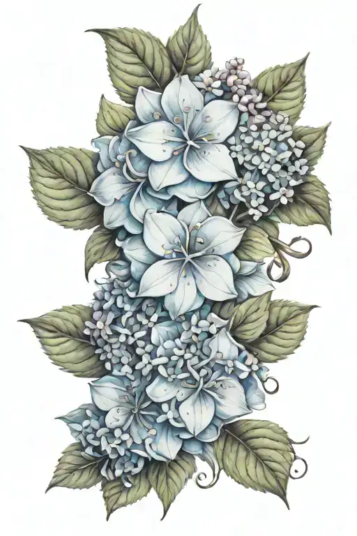create an image of hydrangeas flowers and Aquarius zodiac sign Tattoo ideas tattoo design idea