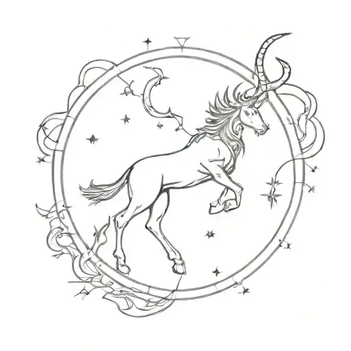 Celestial sleeve featuring Leo, Capricorn constellations, the sun, fire and and fire symbols  tattoo design idea