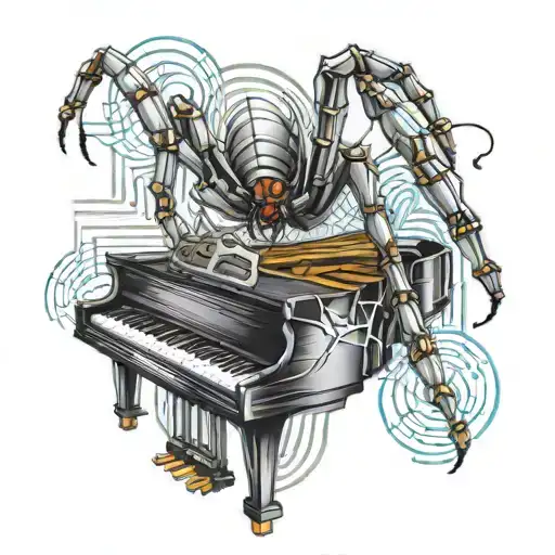 Spider walking on piano keys tattoo design idea