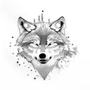 wolf pine trees moon tattoo design idea