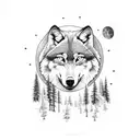 wolf pine trees moon tattoo design idea