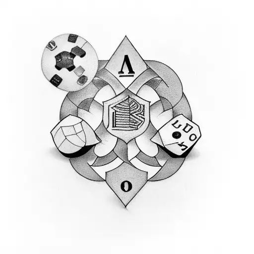 A board game-inspired tattoo featuring elements from Ferroviária soccer team and financial symbols tattoo design idea