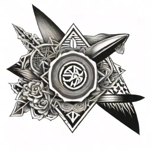 A geometric pattern representing the unity of family, surfing, and law tattoo design idea
