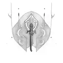 sword, crown, feather tattoo design idea