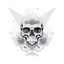 dinosaur with flowers embedded in the skull in aeometric and sketch style tattoo design idea