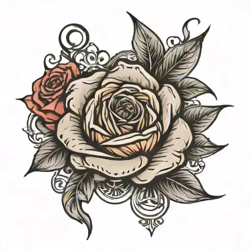 roman numeral with rose tattoo design idea