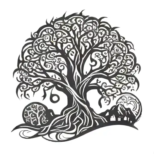 death and life tree tattoo design idea