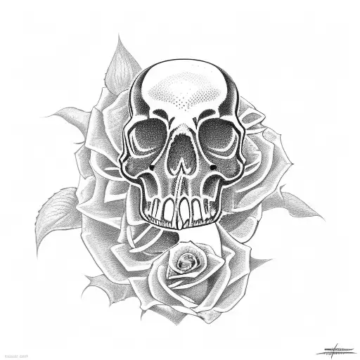 rose skull snake  tattoo design idea