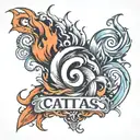 Flame with the name Cattas in the middle tattoo design idea