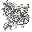 Flame with the name Cattas in the middle tattoo design idea