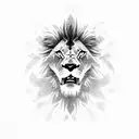 A blackwork tattoo of a lion's face with Metallica lyrics incorporated into the design tattoo design idea