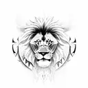 A blackwork tattoo of a lion's face with Metallica lyrics incorporated into the design tattoo design idea