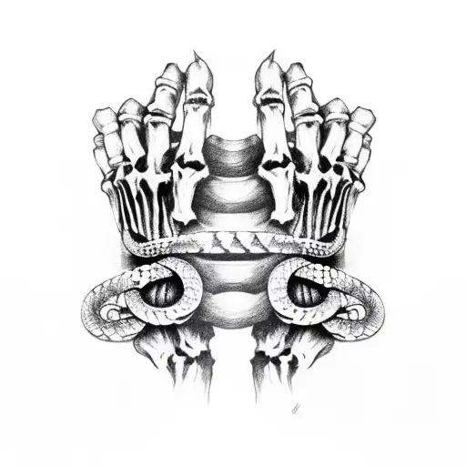 skeleton hand with snake wrapped around tattoo design idea