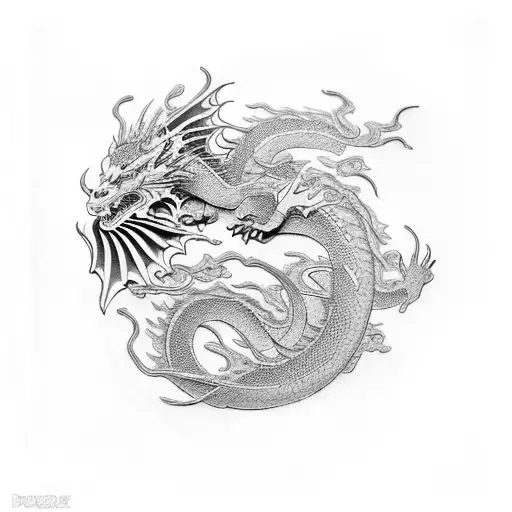 a magnificent dragon in the Japanese style, adorned with lotus flowers symbolizing purity and transformation. This drago tattoo design idea