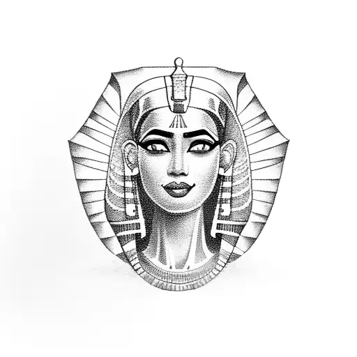An Egyptian goddess singing in front of a sea of hieroglyphics in a dotwork style tattoo design idea