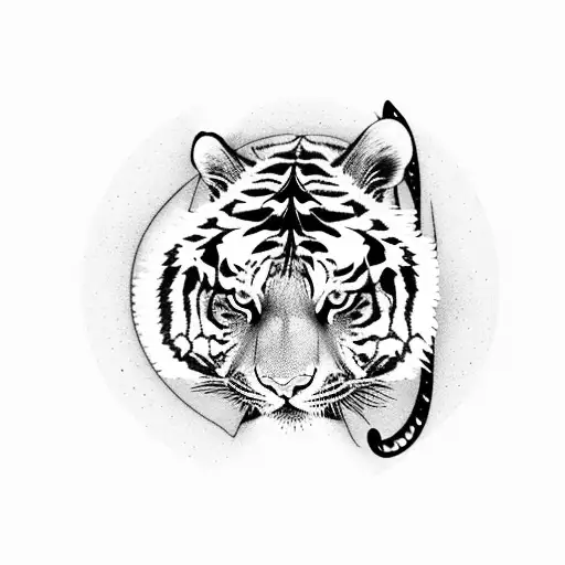 A majestic tiger playing a guitar on a moonlit hill tattoo design idea