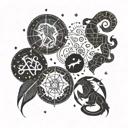 4 friends' constellations: Leo, Cancer, Scorpio, Libra tattoo design idea