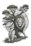 Lion and tree tattoo design idea