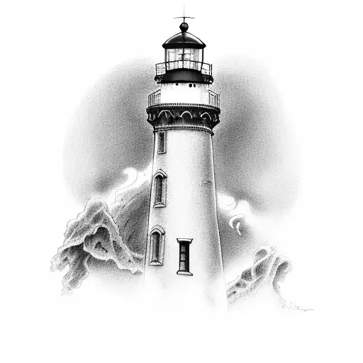 black and white realism lighthouse  tattoo design idea