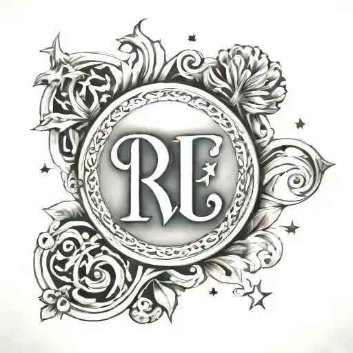 initials SERR with the background of some arches and a sky with stars and a heart tattoo design idea