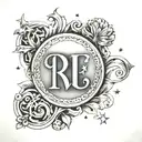 initials SERR with the background of some arches and a sky with stars and a heart tattoo design idea