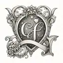 initials SERR with the background of some arches and a sky with stars and a heart tattoo design idea