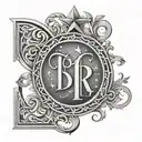 initials SERR with the background of some arches and a sky with stars and a heart tattoo design idea