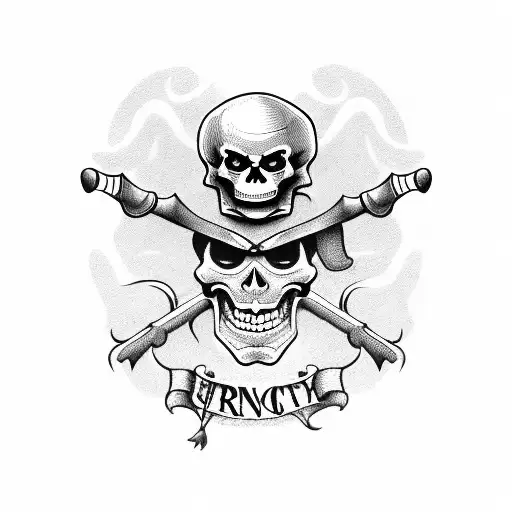 angry skeleton steering a pirate ship facing left tattoo design idea