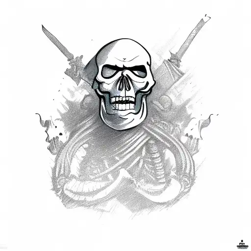 angry skeleton pirate facing left tattoo design idea