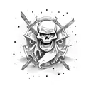 angry skeleton steering a pirate ship facing left tattoo design idea