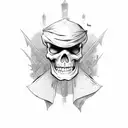 angry skeleton pirate facing left tattoo design idea