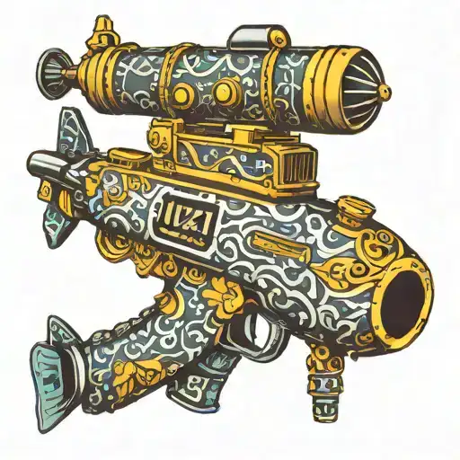  uzi submarine with prada logo pattern tattoo design idea
