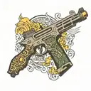  uzi gun with prada logo pattern tattoo design idea