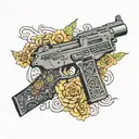  uzi gun with prada logo pattern tattoo design idea