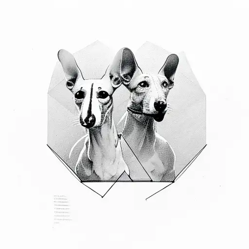 two whippets inside of a geometric shape tattoo design idea