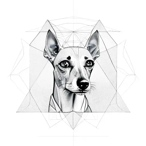 one line sketch of a whippet inside a triangle geometry shape tattoo design idea