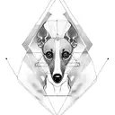 one line sketch of a whippet inside a triangle geometry shape tattoo design idea