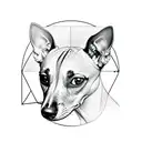 one line sketch of a whippet inside a triangle geometry shape tattoo design idea