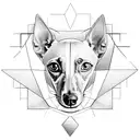 sketch of a whippet inside a geometric shape tattoo design idea
