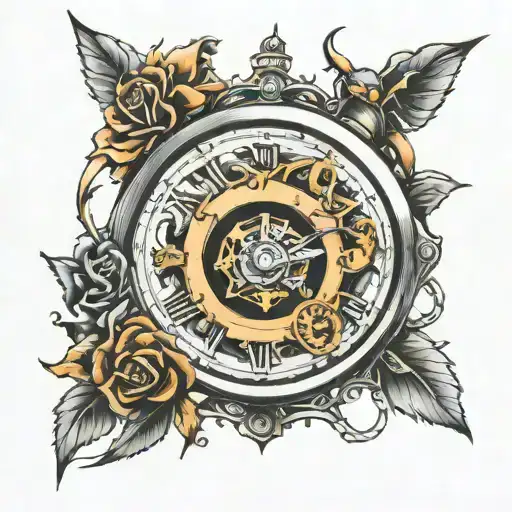 mechanical analog clock tattoo design idea